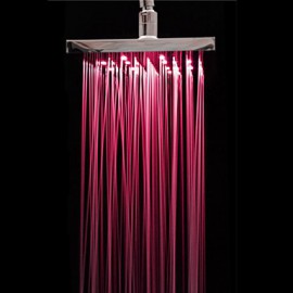 Chrome Polished ABS 3 Colors Changing Sqaure Showerhead 8" Rain Shower Head