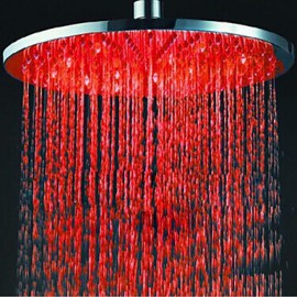 16" Temperature Control 24-LED RGB Light 304 Stainless Steel Wire Drawing Processing Round Shower Head - Silver