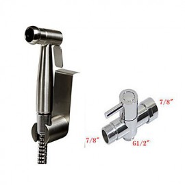 Single Hand Held Bidet Stainless Steel Diaper Sprayer Shattaf Brushed Nickel With 7/8 inch T-Adapter