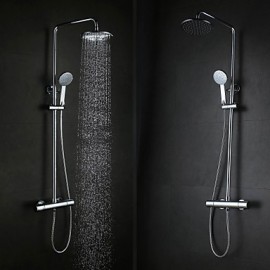 Contemporary Wall Hanging Type Brass Chrome 38 Degrees Smart Thermostatic Shower Faucets Set - Silver