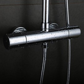 Contemporary Wall Hanging Type Brass Chrome 38 Degrees Smart Thermostatic Shower Faucets Set - Silver