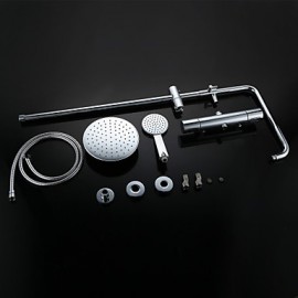 Contemporary Wall Hanging Type Brass Chrome 38 Degrees Smart Thermostatic Shower Faucets Set - Silver