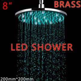 8 Inch Round Brass 3 Colors LED Rain Shower Contemporary LED / LED Rainfall Shower Heads