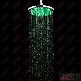 8 Inch Round Brass 3 Colors LED Rain Shower Contemporary LED / LED Rainfall Shower Heads