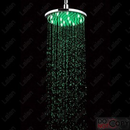 8 Inch Round Brass 3 Colors LED Rain Shower Contemporary LED / LED Rainfall Shower Heads