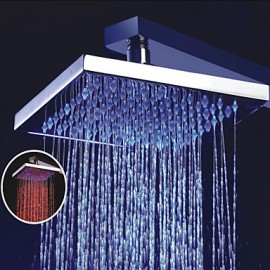 8 Inch Square Chrome Overhead LED Rainfall Shower Head With 3 Colors Changing LED