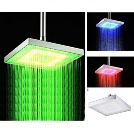 8 Inch Chrome Temperature Control Heat Sensor Colorful LED Shower Head Rain Shower