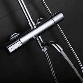 Contemporary Fashion Wall Hanging Type Brass Chrome 38 Degrees Smart Thermostatic Shower Faucets Set - Silver