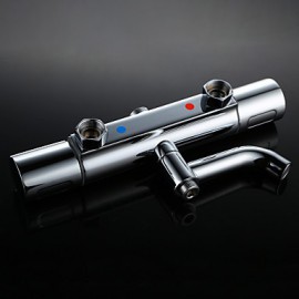 Contemporary Fashion Wall Hanging Type Brass Chrome 38 Degrees Smart Thermostatic Shower Faucets Set - Silver