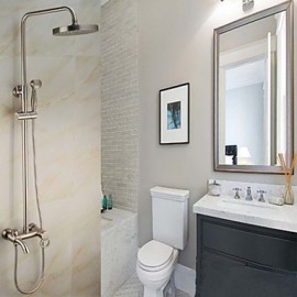 Nickel Finish Tub Shower Faucet with 8 inch Shower Head + Hand Shower