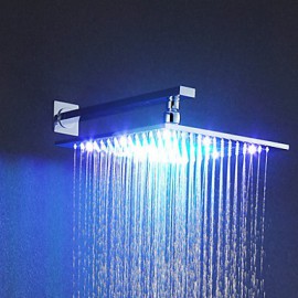Contemporary Square LED Rainfall Shower Head 12 Inch Chrome Brass