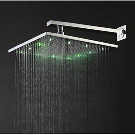 12 Inch Square Brass Brushed 3 Colors Temperature Sensitive LED Rainfall Shower Head