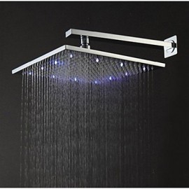 12 Inch Square Brass Brushed 3 Colors Temperature Sensitive LED Rainfall Shower Head