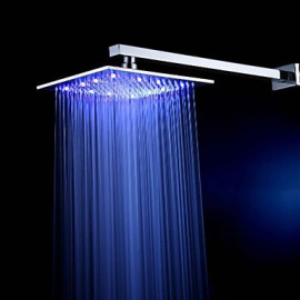 25cm * 25cm Led Shower Head Square Brass 10 inch Rainfall Showerhead Temperature Control 3 Colors Change