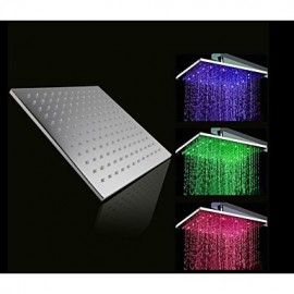 25cm * 25cm Led Shower Head Square Brass 10 inch Rainfall Showerhead Temperature Control 3 Colors Change