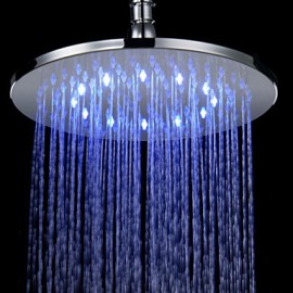 10 Inch Contemporary Durable Chromed Brass Round LED RGB Rain Shower Head - Silver