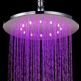 10 Inch Contemporary Durable Chromed Brass Round LED RGB Rain Shower Head - Silver