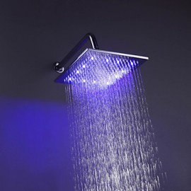 10 Inch Contemporary Durable Chromed Brass Square LED RGB Rain Shower Head - Silver