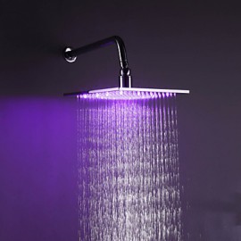 10 Inch Contemporary Durable Chromed Brass Square LED RGB Rain Shower Head - Silver