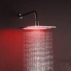10 Inch Contemporary Durable Chromed Brass Square LED RGB Rain Shower Head - Silver