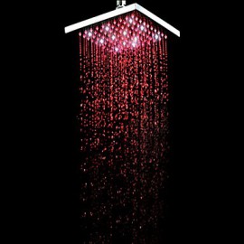 8 Inch Square BRASS 3 Colors LED Temperature Sensitive Rainfall Shower