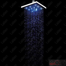 8 Inch Square BRASS 3 Colors LED Temperature Sensitive Rainfall Shower