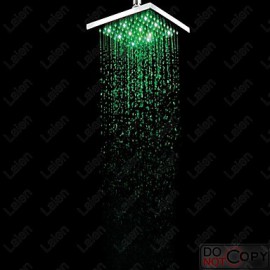8 Inch Square BRASS 3 Colors LED Temperature Sensitive Rainfall Shower