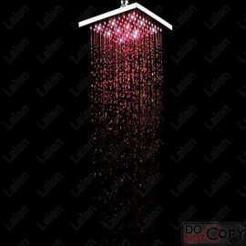 8 Inch Square BRASS 3 Colors LED Temperature Sensitive Rainfall Shower