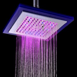8 Inch Temperature Control LED RGB Square Bathroom Shower Head - Silver + Transparent Blue