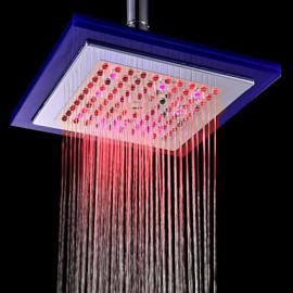 8 Inch Temperature Control LED RGB Square Bathroom Shower Head - Silver + Transparent Blue