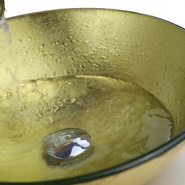 Bathroom Sink Set,Tempered glass Vessel Sink With Waterfall Tap,Mounting Ring and Water Drain