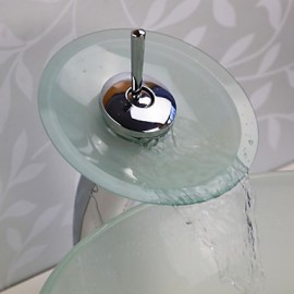 Bathroom Sink Set,Tempered glass Vessel Sink With Waterfall Tap,Mounting Ring and Water Drain