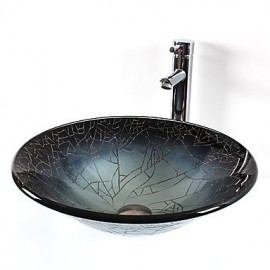 Round Cap Contemporary Bathroom Tempered Glass Sink Set