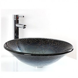 Round Cap Contemporary Bathroom Tempered Glass Sink Set