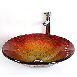 Round Cap Contemporary Bathroom Tempered Glass Sink Set