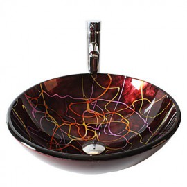 Round Contemporary Bathroom Tempered Glass Sink Set
