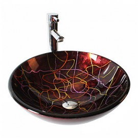 Round Contemporary Bathroom Tempered Glass Sink Set