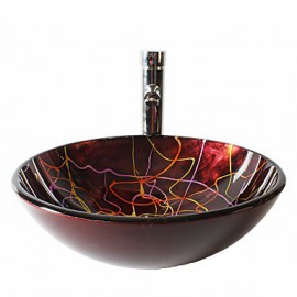 Round Contemporary Bathroom Tempered Glass Sink Set