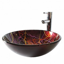 Round Contemporary Bathroom Tempered Glass Sink Set