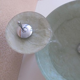 Bathroom Sink Set,Tempered glass Vessel Sink With Waterfall Tap,Mounting Ring and Water Drain