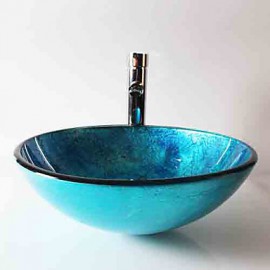 Round Contemporary Bathroom Tempered Glass Sink Set