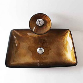 Rectangle Contemporary Bathroom Tempered Glass Sink Set