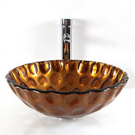 Round Contemporary Bathroom Tempered Glass Sink Set