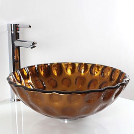 Round Contemporary Bathroom Tempered Glass Sink Set