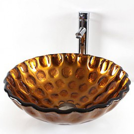 Round Contemporary Bathroom Tempered Glass Sink Set