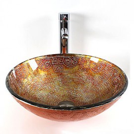 Round Contemporary Bathroom Tempered Glass Sink Set