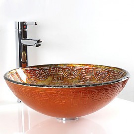 Round Contemporary Bathroom Tempered Glass Sink Set