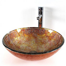 Round Contemporary Bathroom Tempered Glass Sink Set