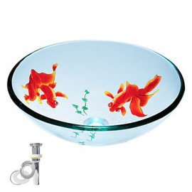Tempered Round Glass Vessel Transparent Sink With Pop up and Mounting ring