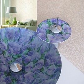 Bathroom Sink Set,Tempered glass Vessel Sink With Waterfall Tap,Mounting Ring and Water Drain